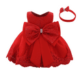 thumbnail image 3 of IBTOM CASTLE Baby Girls Formal Dress Lace Bowknot Baptism Embroidery Princess Birthday Wedding Flower Tutu Gown with Headwear 12-18 Months Red, 3 of 8