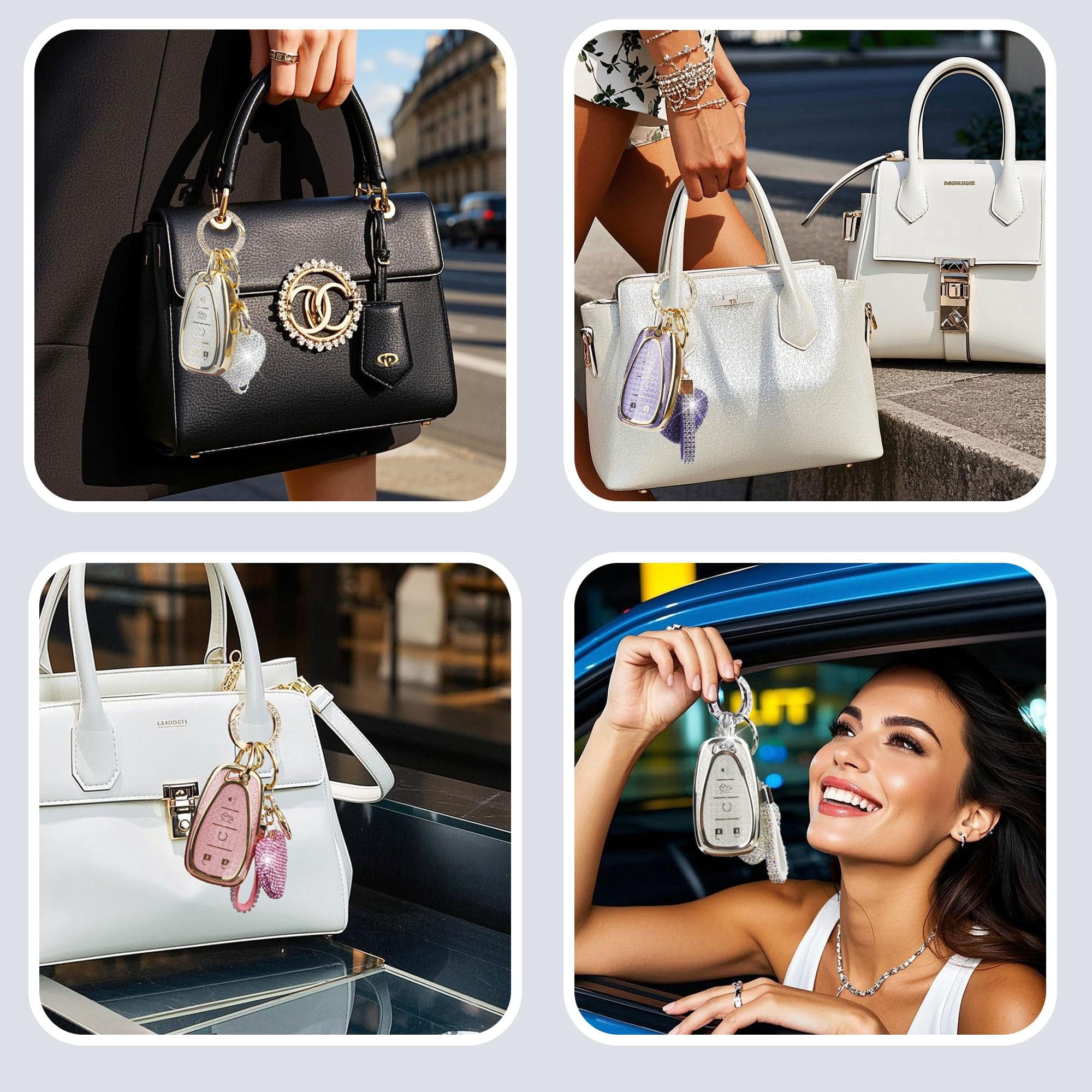 Key Fob Cover with Diamond Keychain Car Key Holder Compatible with Audi A4 A5 A6 A7 A8 /S4 S5 S8 SQ5 SQ7/RS4 RS5 R8 TTRS TTS TT/B9 C8 D5 F5 Q2 Q5 Q7/FY 4M FV, 4 Buttons