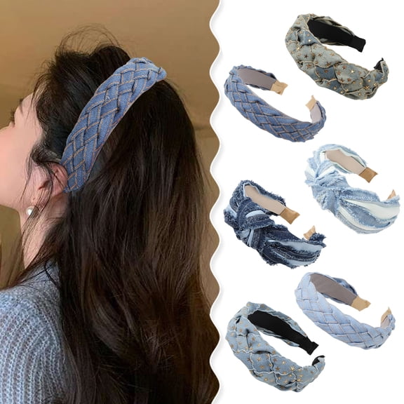 sunsanly Women Denim Headband Wide Knot Design Wide-Brimmed Hair Hoop Retro Hairband Daily Party Hair Accessories