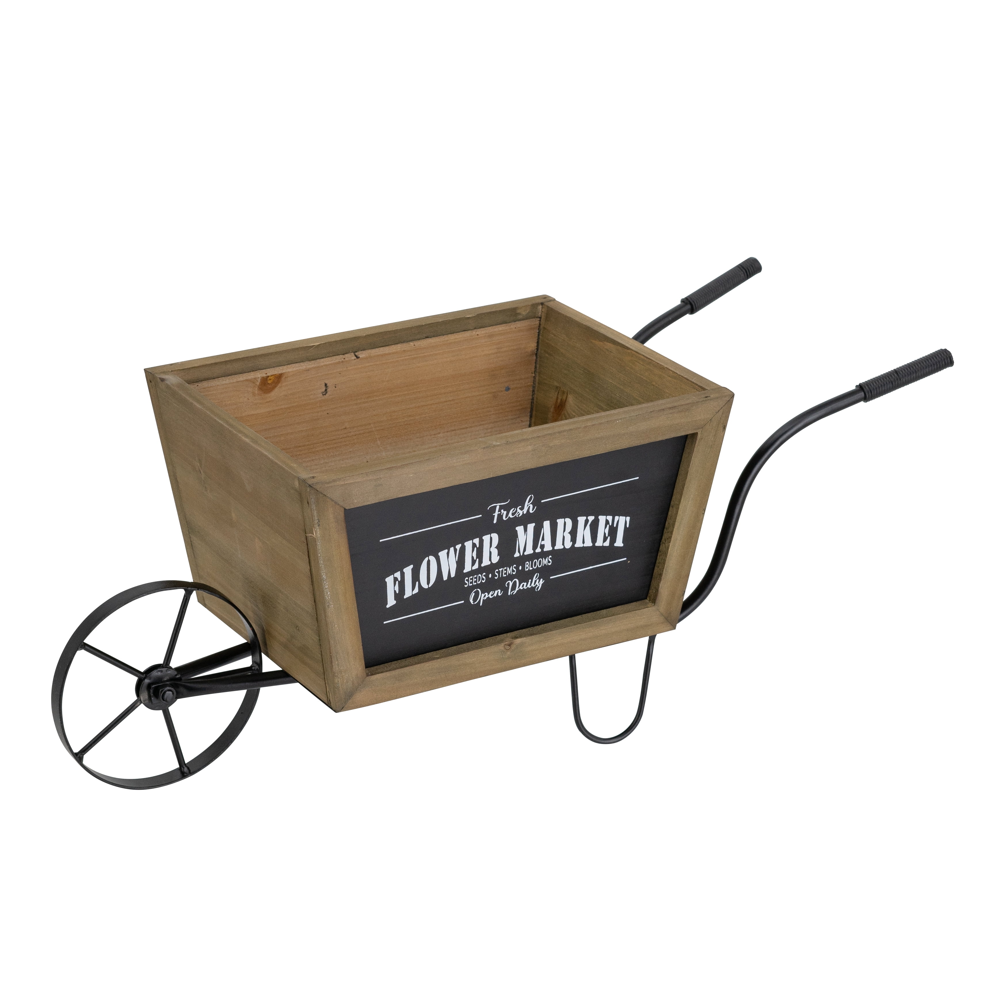 Farmhouse Flower Market Wheelbarrow Planter 19.5x8x8.5 Inch Black Metal Frame for Tabletop Kitchen Counter