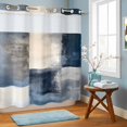 thumbnail image 6 of No Hook Shower Curtain with Built-in Rings - Abstract Navy Blue Gray Checkered Washable Waterproof Fabric Bathroom Curtains for Hotel,Rentals, 66 X 72 Inch Long , Modern Watercolor Art, 6 of 7