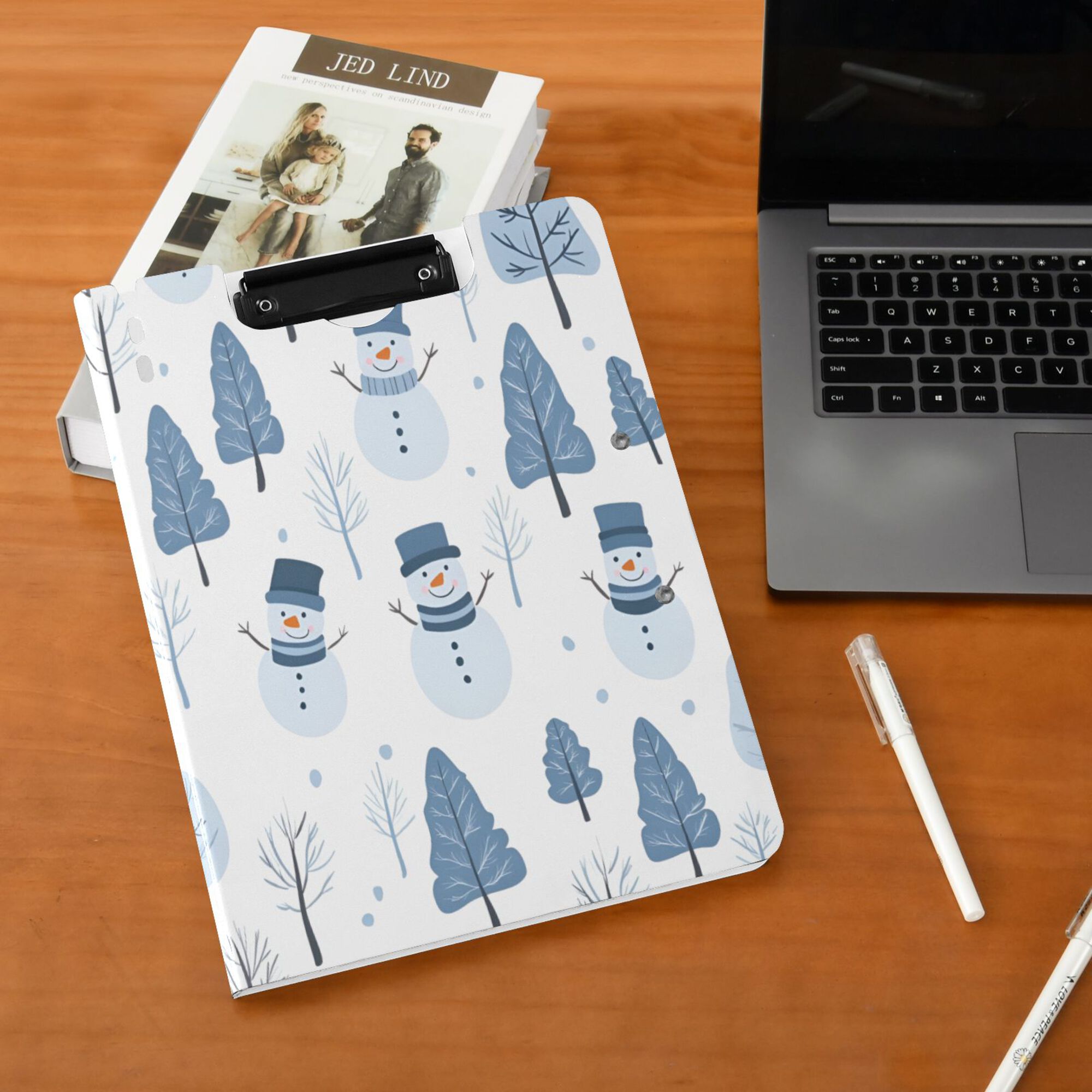 FORMRS A4 Clipboard Folder with Pen Holder Horizontal Foldable School Office Binder, White Snowman