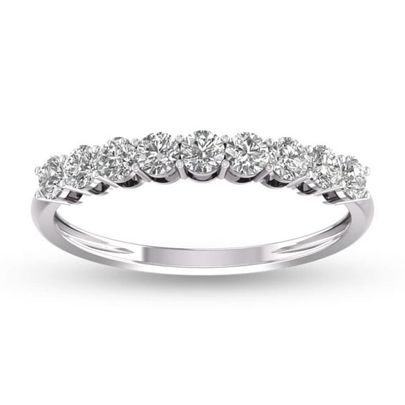 TimeLe$$ Classics 1 Carat TW 9 Stone Natural Diamond Wedding Band in 14K White Gold (Ring Size 10)
