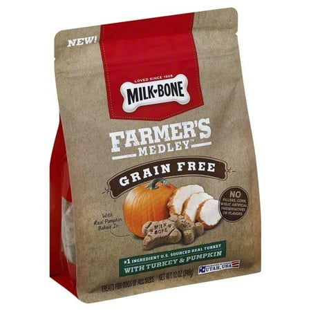 Fat Free Dog Treats - (2 pack) Milk-Bone Farmer's Medley Grain Free With Turkey & Pumpkin Dog Treats, 12-Ounce