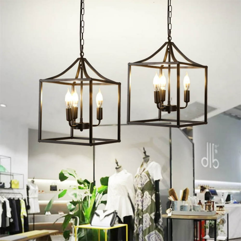 16" 3-Light Farmhouse Lantern Chandelier, Bird Cage Entry Light, Modern