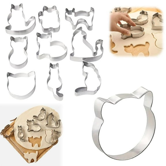 Cat Cookie Cutter Set - 9 Pieces - Stainless Steel Animal Cookie Cutters Shapes Candy Food Molds Cutters Cat Themed Holiday Party