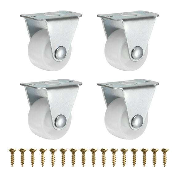 1.25 Inch Fixed Caster Wheels, Plastic No Bearing Small Non-Swivel Casters Wheels for Furniture Drawers Storage Bins DIY Project - 4pcs (White)