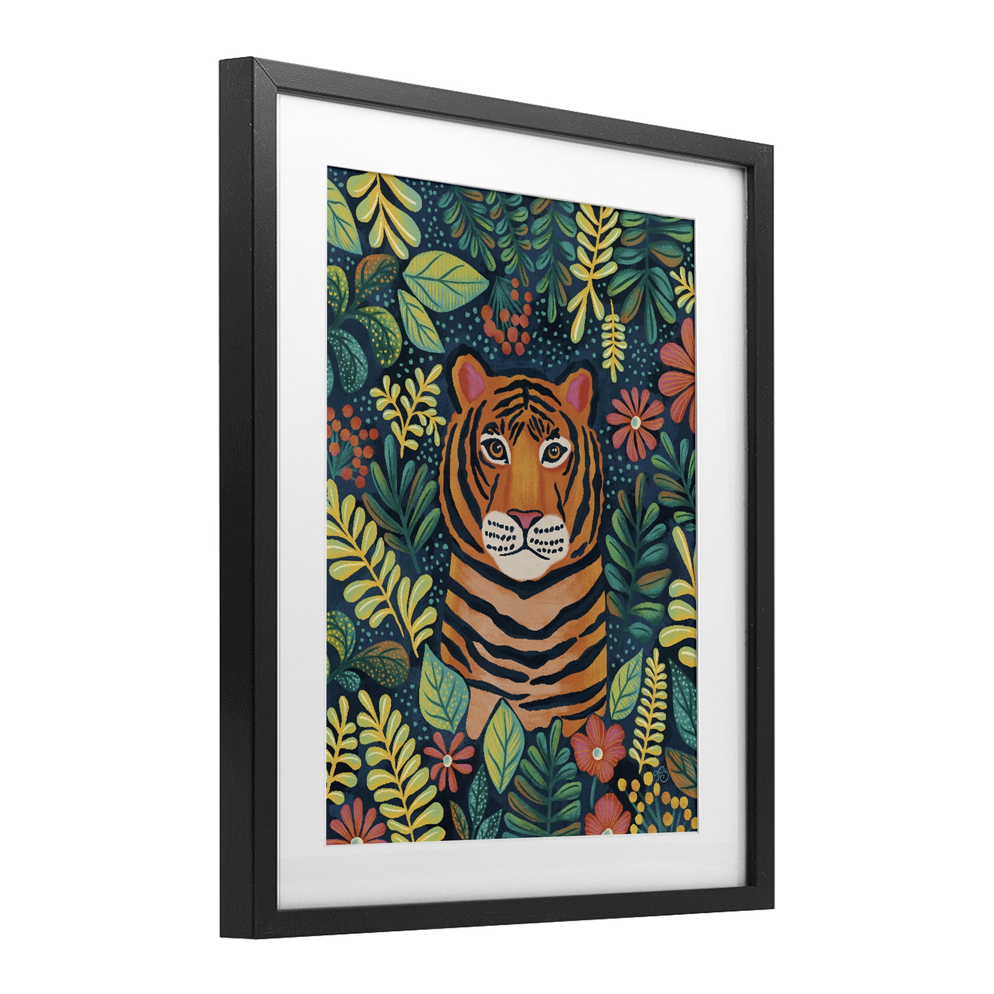 Stupell Industries Exotic Leaf Pattern Tiger Black Framed Print Under Glass, design by Lisa R Dumm