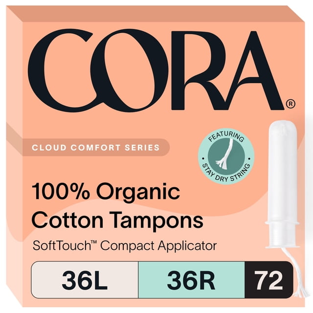 Aplicador orgánico Tampon Cora, 36 ligeros y 36 regulares, 72 en total
