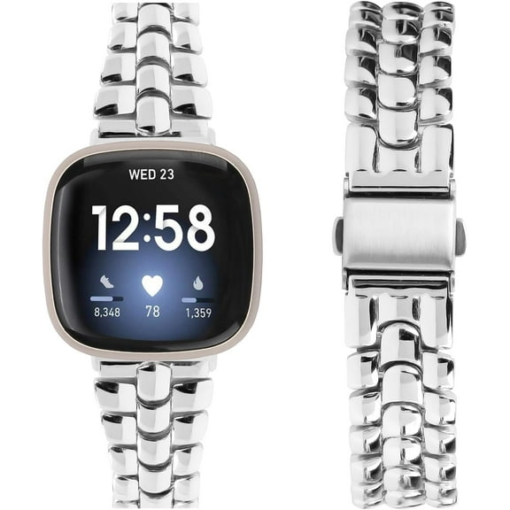 REQO Metal Bands Compatible with Fitbit Versa 4/Versa 3/Sense 2/Sense, Women Replacement Wristband
