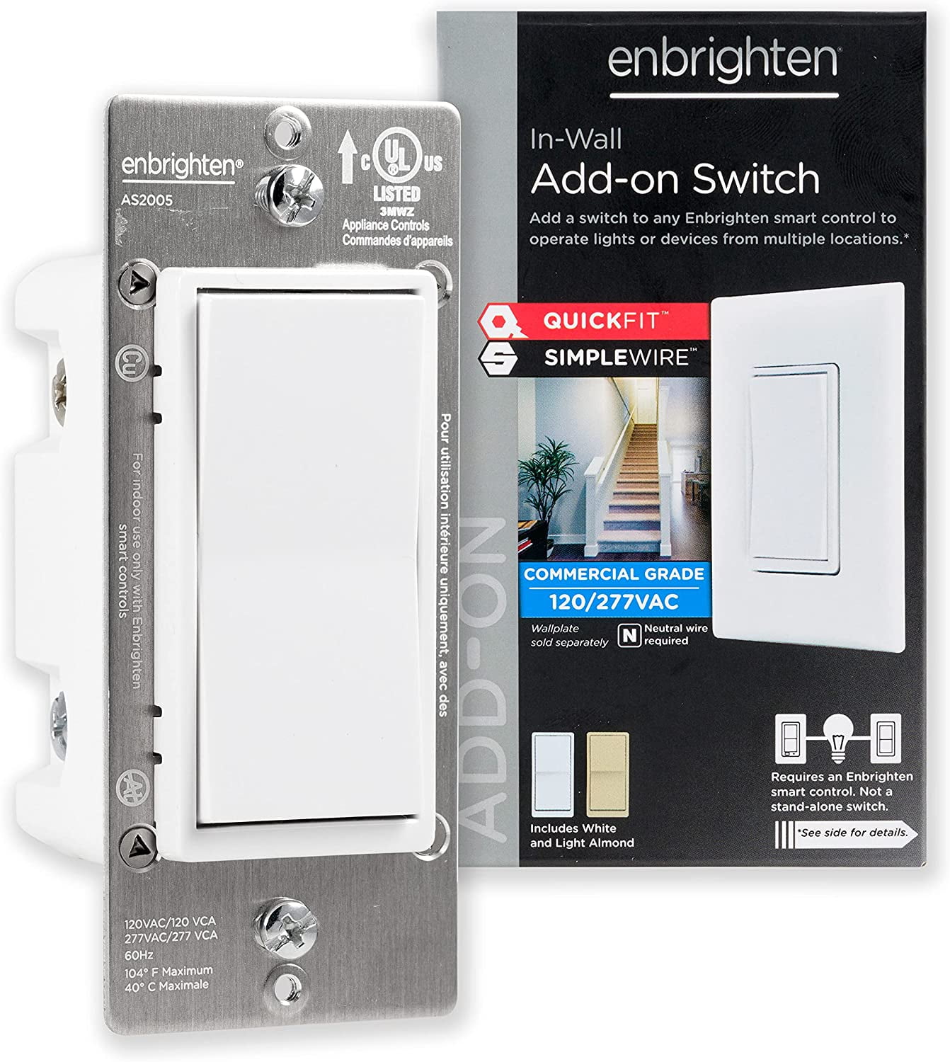 LXYWXS-Add-On Switch QuickFit and SimpleWire, In-Wall Rocker Paddle, Z-Wave ZigBee Wireless Smart Lighting Controls, NOT A STANDALONE Switch, 46199 , White and Light Almond