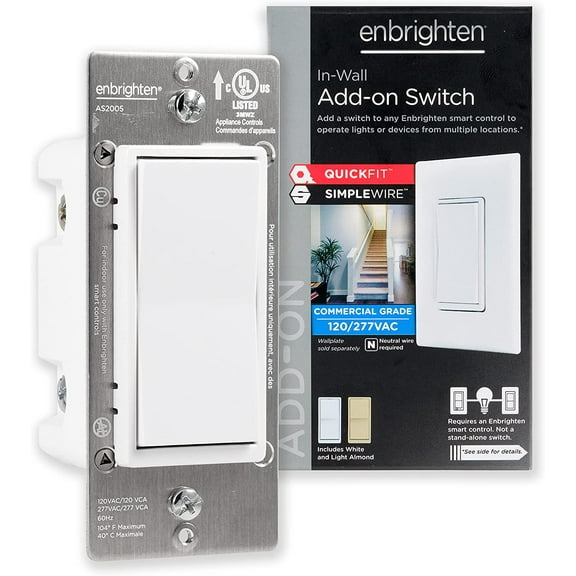 Enbrighten Add-on In-Wall Paddle Switch, 46199, White and Light Almond
