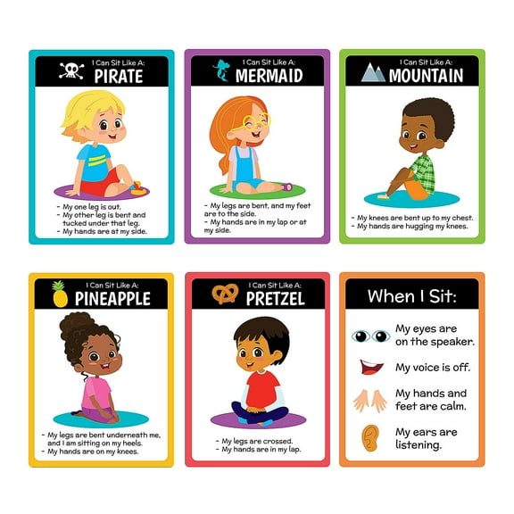 12" x 16" Classroom Rules Circle Time Sitting Expectations Posters - 6 Pc.