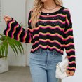 thumbnail image 3 of Suéter de punto de mujer Suéter de ganchillo a rayas de contraste casual Traje diario FLhrweasw Nuevo, 3 of 9