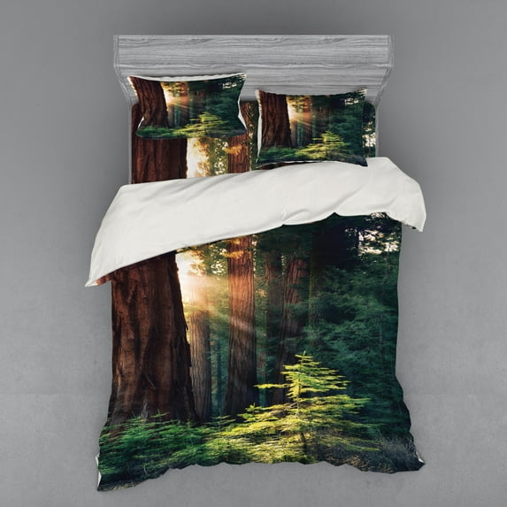 Ambesonne Nature Bedding Set 4 Pcs, Nevada Morning Sun, Queen, Green Brown