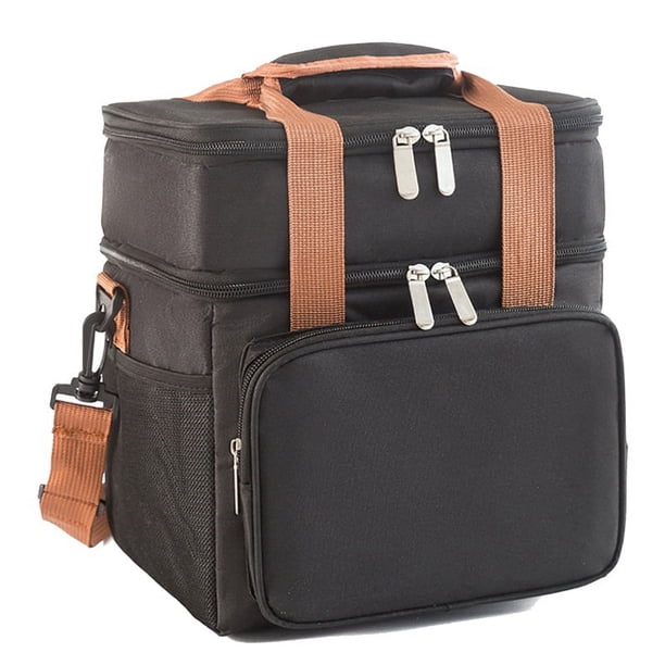 Bolsa de Almuerzo Cruzada, Bolso de Doble Capa con Capacidad, Bolsa de Almuerzo con Aislamiento TéRmico, PortáTil para Picnic Al Aire Libre, Negro