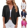 thumbnail image 4 of Solid 3/4 Sleeve Cardigans for Women Open Front Casual Loose Trendy Lightweight Tops White,L, 4 of 5