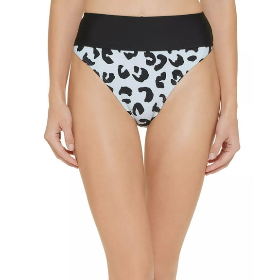 Dkny Women's Printed High Waist Bikini Bottom Swimsuit Blue Size Large