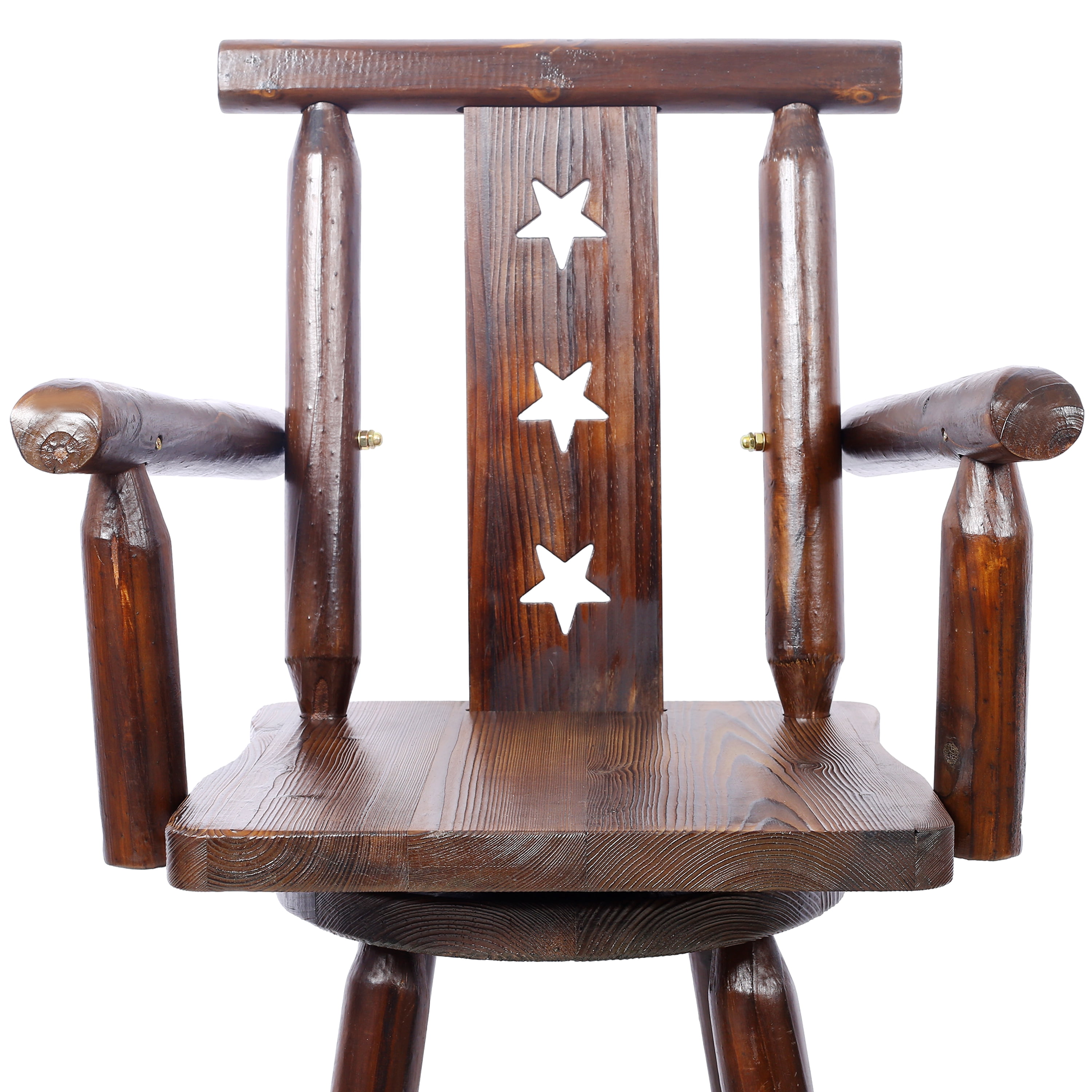 Rustic Bar Stool, Fir Wood Construction, Chair with Decorative Star Backrest, Footrest,Wide Armrest, Rustic Kitchen Stool, Tall Bistro Chair for Dining Room, Restaurant, Pub, 4-Foot