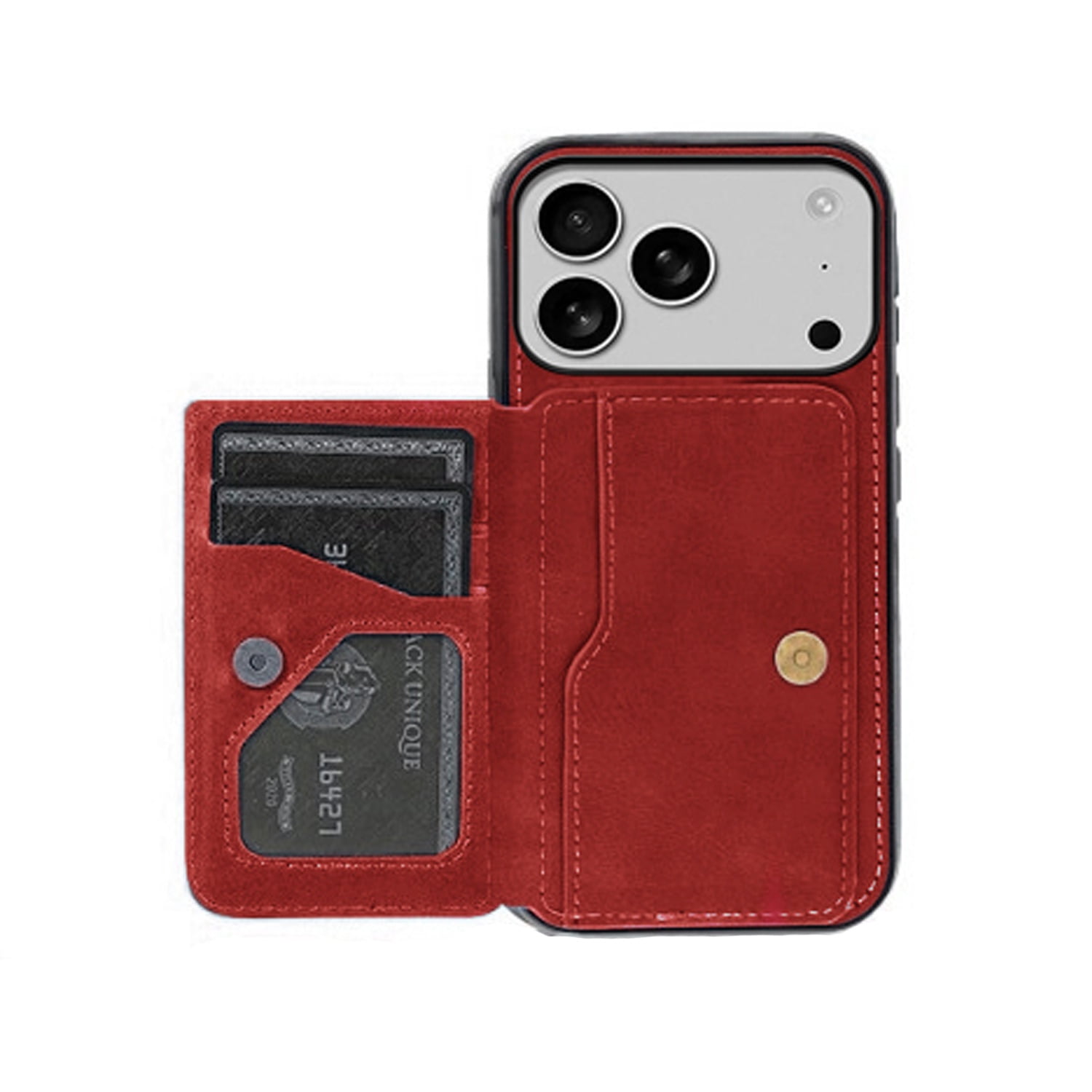 Leather Card Storage Phone Case for iPhone 17 Pro Max - Red
