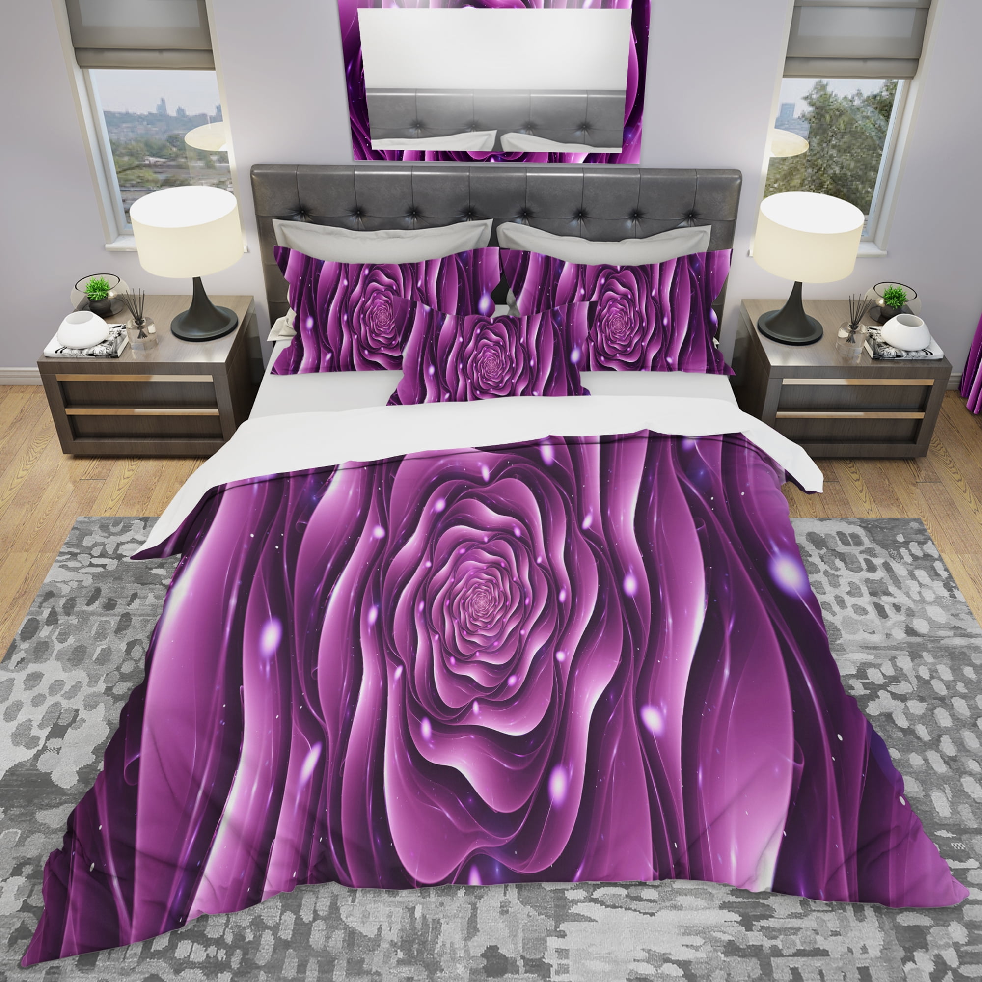 Designart 'Purple Rose' Modern & Contemporary Duvet Cover Set