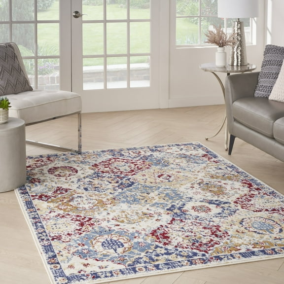 Nourison Grafix Vintage Blue Multicolor 5'3" x 7'3" Area Rug (5x7)