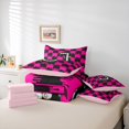 thumbnail image 6 of Manfei Pearl Print Monogrammed J 7-Piece Twin Bedding,Black Pink Grid Bedding Comforter Set,Pink Reversible, 6 of 7