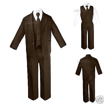 Baby Toddler Kid Boy Formal Brown Pinstripes Tuxedo Suit sz S M L XL 2T 3T 4T-12 