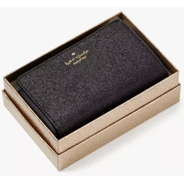 Kate Spade New York Glimmer Glitter Medium Compact Bifold Wallet Black
