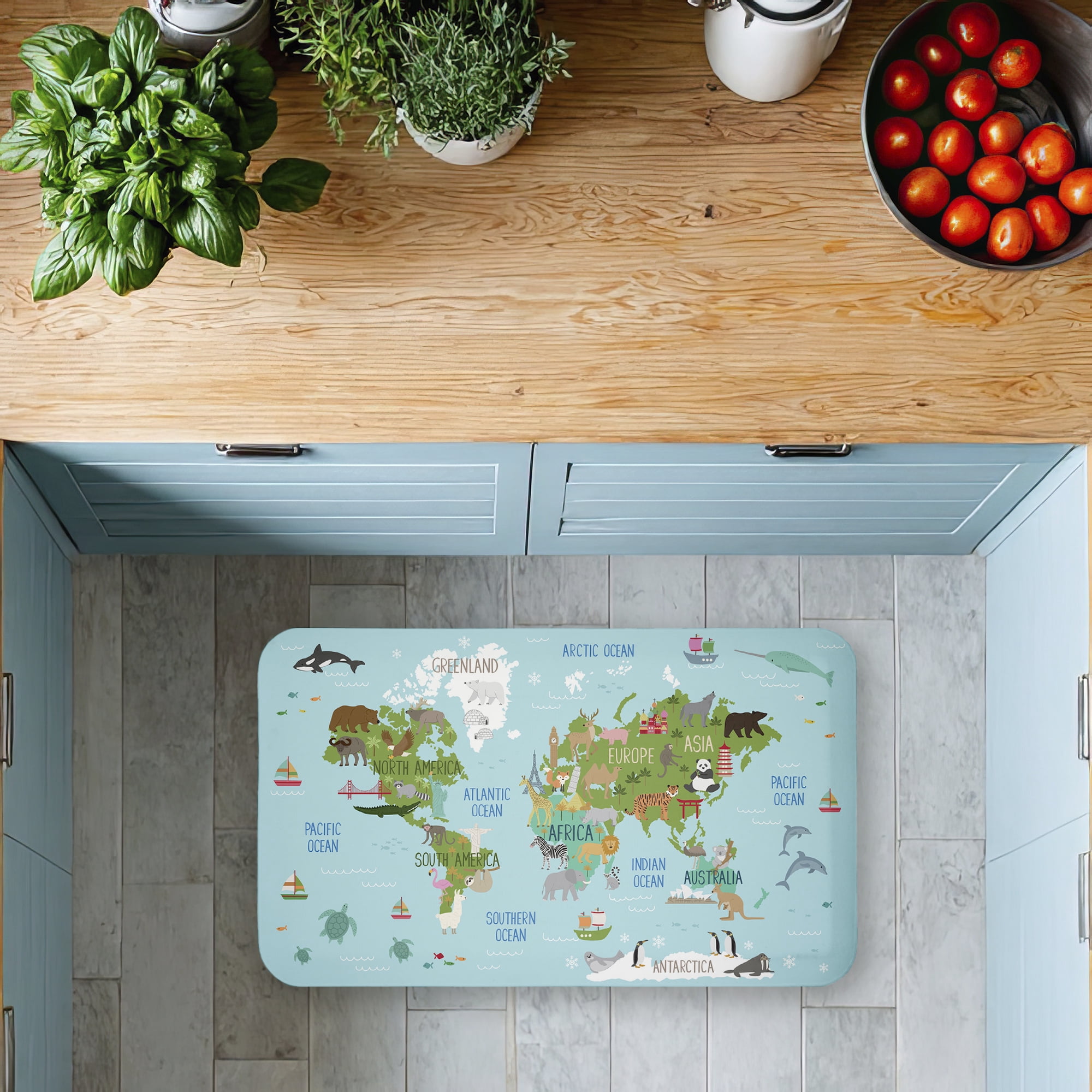 Stupell Industries Detailed Continents with Animals Printed Anti-Fatigue Floor Mat, design by Lisa Perry Whitebutton