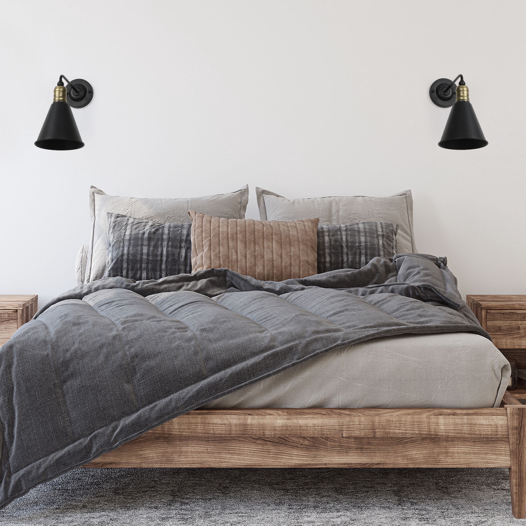 Industrial Wall Sconces, Bedside Wall Lamp, Hardwired Lighting with Black Chrome Metal (Bulbs is Not Included)