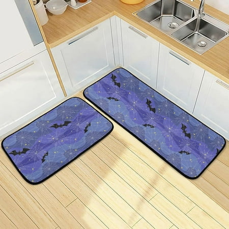 

SKYSONIC Spider Web Bats Kitchen Rugs 2 Pieces Blue Night Sky Floor Mat Room Area Rug Washable Carpet Perfect for Living Room Bedroom Entryway