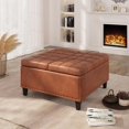 thumbnail image 5 of Veanerwood Tufted Square Ottoman Coffee Table with Storage, Leather Upholstered Storage Ottoman, Classic Vintage Bedside Stool for Living Room, Bedroom, Storage Room, Brown, 5 of 9