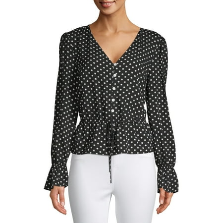 Love Sadie Womens Polka Dot Button Top