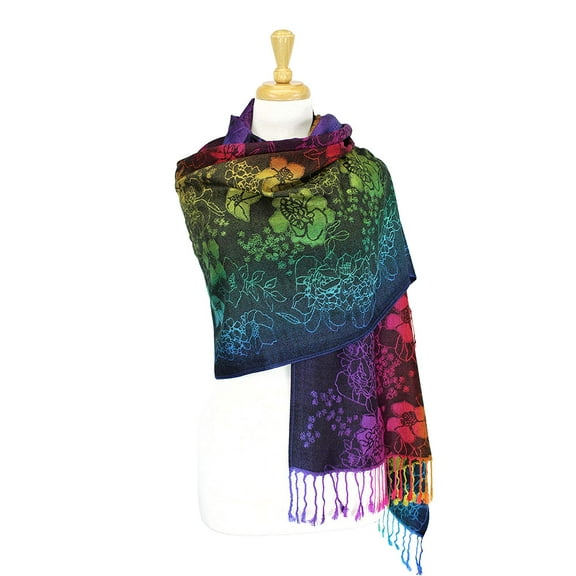 Pashmina Wrap Shawl Scarf Double Side Rainbow Silky Exotic Tropical Colorful