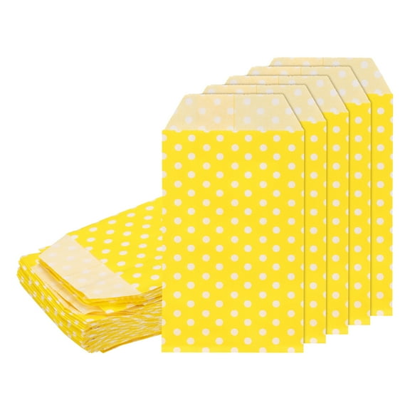 Uxcell 100Pcs Kraft Paper Treat Bags, 6" x 3" Greaseproof Candy Bags Flat Favor Bags Small Gift Bags, Yellow Dot