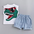 thumbnail image 6 of URMAGIC Toddler Baby Boys Dinosaur Sleeveless Vest Denim Shorts Pants Outfits 2PCS Set Clothes 0-4Y, 6 of 16