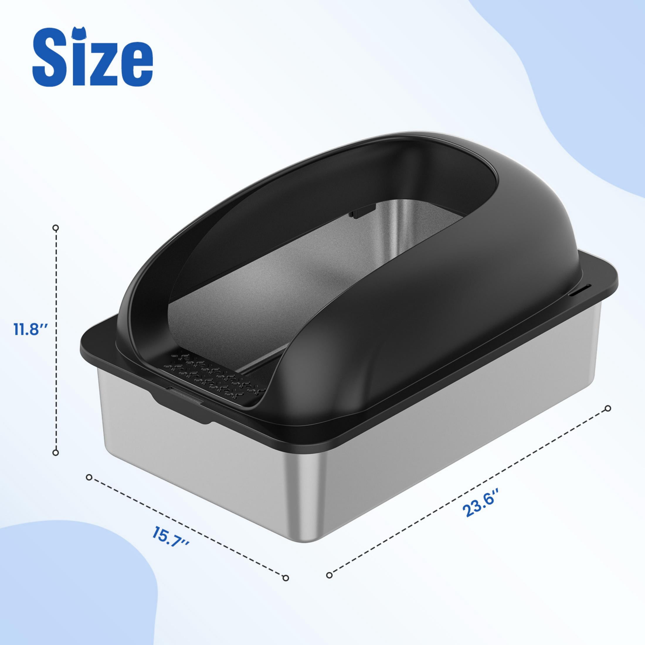 EDX Stainless Steel Cat Litter Box with Lid, XL Extra Large Cat Litter Box for Big Cats, High Wall Sides, Never Absorbs Odors, Anti-Urine Leakage, Easy Cleaning, Scoop and Mat Included, Black