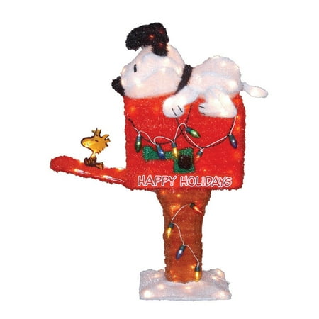 36" Peanuts 3D Pre-Lit Yard Art Décor Soft Tinsel Sculpture with Snoopy on Red Mailbox