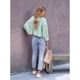 thumbnail image 4 of Women'S Cropped Button Down Long Sleeve Jackets Raw Hem Jacket with Pockets Winter Fall Coat Green M, 4 of 6