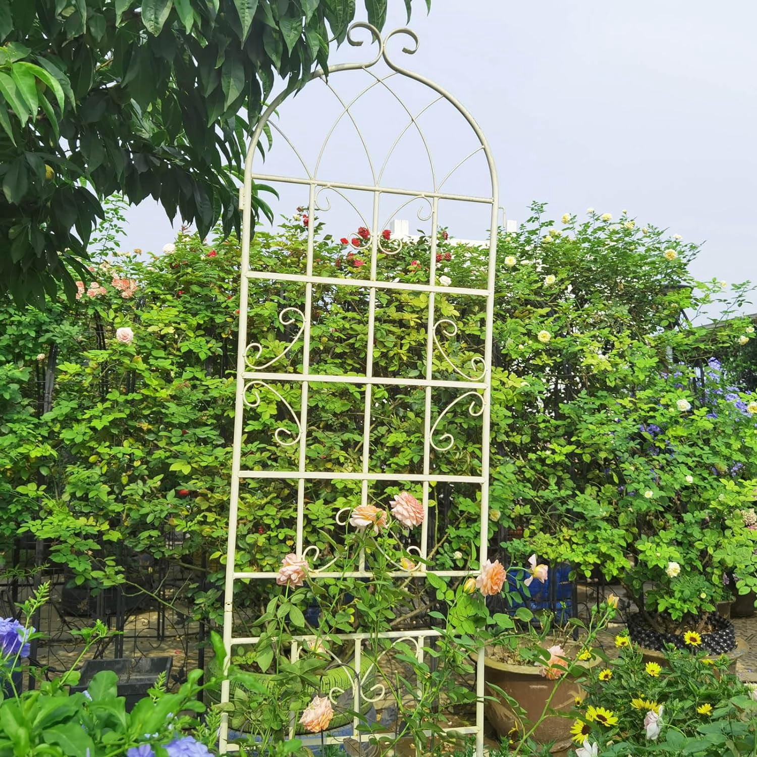 4 Pack Large Garden Trellis 86.7" H x 19.7" W Heavy Duty Rustproof White Iron Plant Trellis for Potted Plant Support Metal Climbing Rose Trellis Vine Vegetable Cucumber