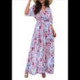 thumbnail image 3 of Vestido Informal de con Cuello en V y Media para Mujer, con Estampado Floral, para Invitadas de Boda, y Verano. Rosa L, 3 of 10