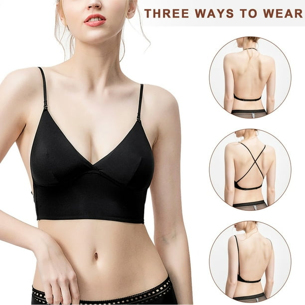 Moonker Low Back Bras For Women Wire Free Deep V Invisible Spaghetti Strap  Convertible Sleep Bras 