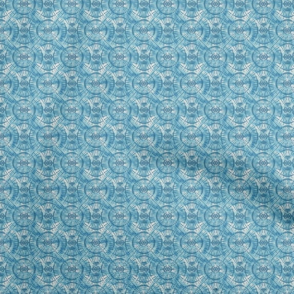 oneOone Cotton Cambric Medium Blue Fabric Asian Tie & Dye With Geometric Fabric For Sewing Printed Craft Fabric By The Yard 42 Inch Wide