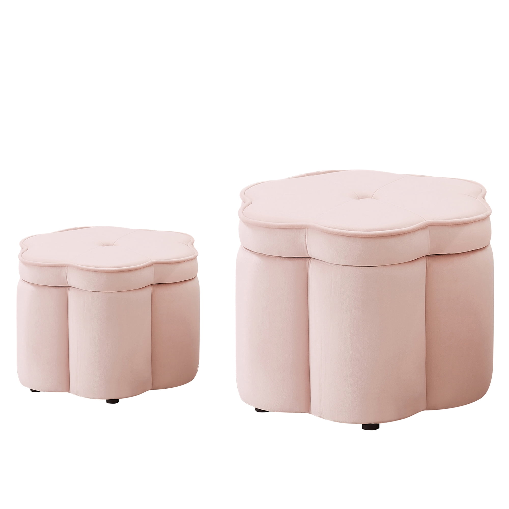 NYBOPAVIS  Flower Storage Petal Ottoman,Set of 2 Upholstered Velvet Storage Ottoman Bench for Living Room, Bedroom, Entryway Pink