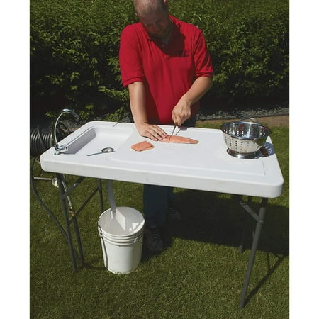 UBesGoo Folding Portable Fish Fillet & Hunting & Cutting Leisure Table, with Sink Faucet, Plastic Camping Furniture for Outdoor Garden Picnic, Camping