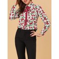 thumbnail image 6 of INSPIRE CHIC Women's Floral Button Down Long Sleeves Tie Neck Office Shirts S Cherry, 6 of 8