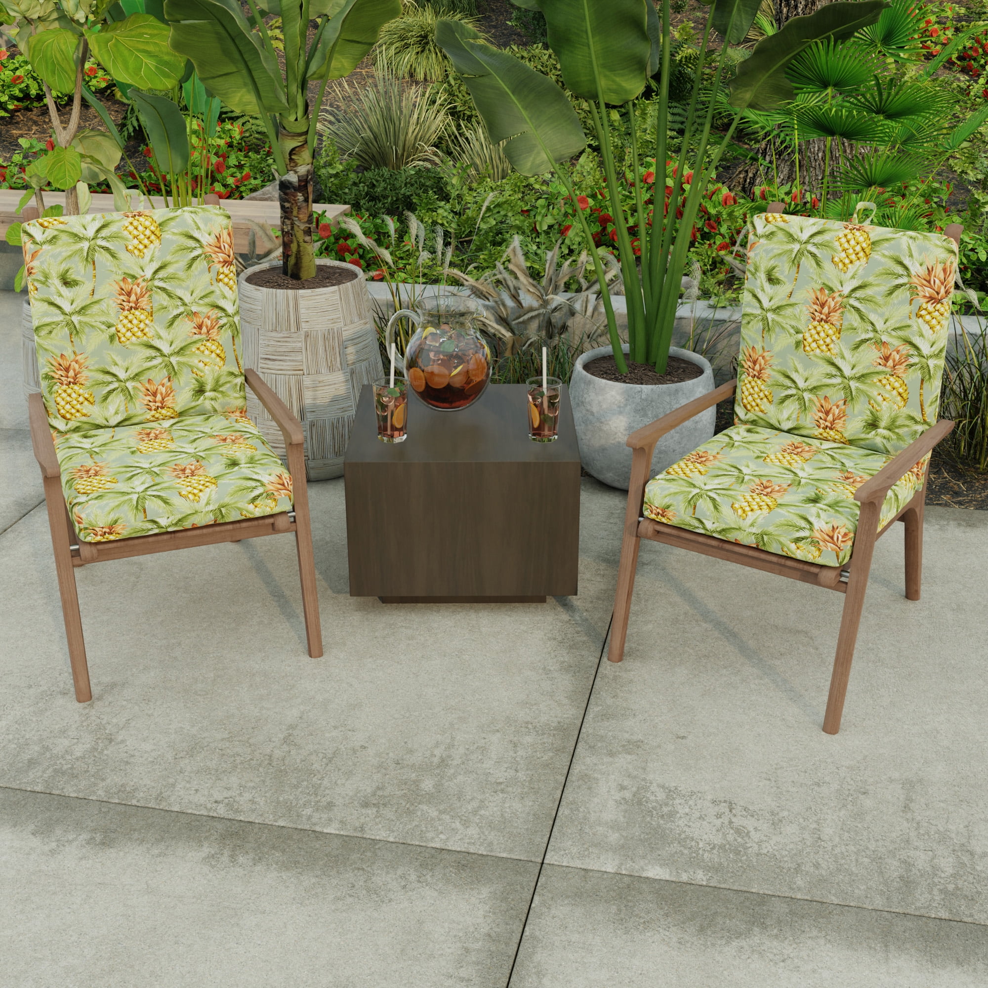 Jordan Manufacturing 44" x 21" Luau Breeze Green Tropical Rectangular Outdoor Chair Cushion with Ties and Hanger Loop