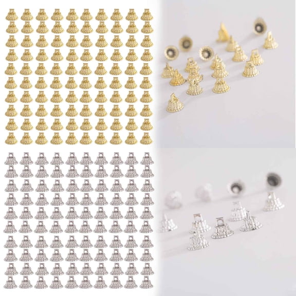 CoreLiving Sparkling Gold Christmas Ornament Caps Replacement Hanging Hooks for Xmas Tree Decorations, DIY Crafts, Ball Pendant Covers, 100 Pack