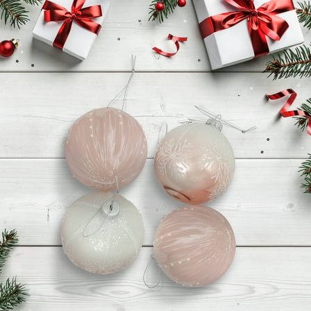 Northlight Snowflakes Glass Ball Christmas Ornaments - 3" (80mm) - Pink and White  - 4ct